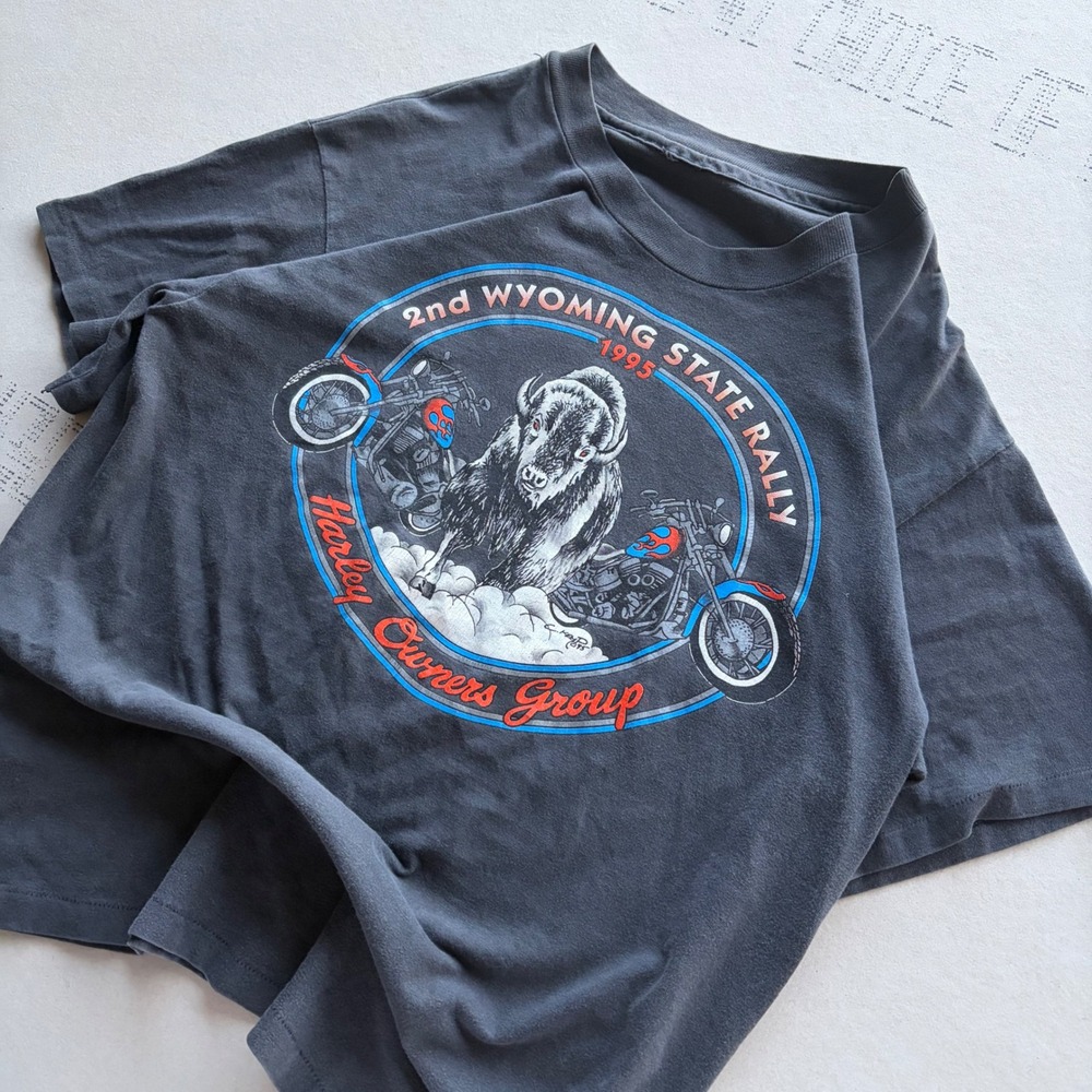 Vintage 90s Harley Davidson T-shirt HOG Wyoming State Rally 1995